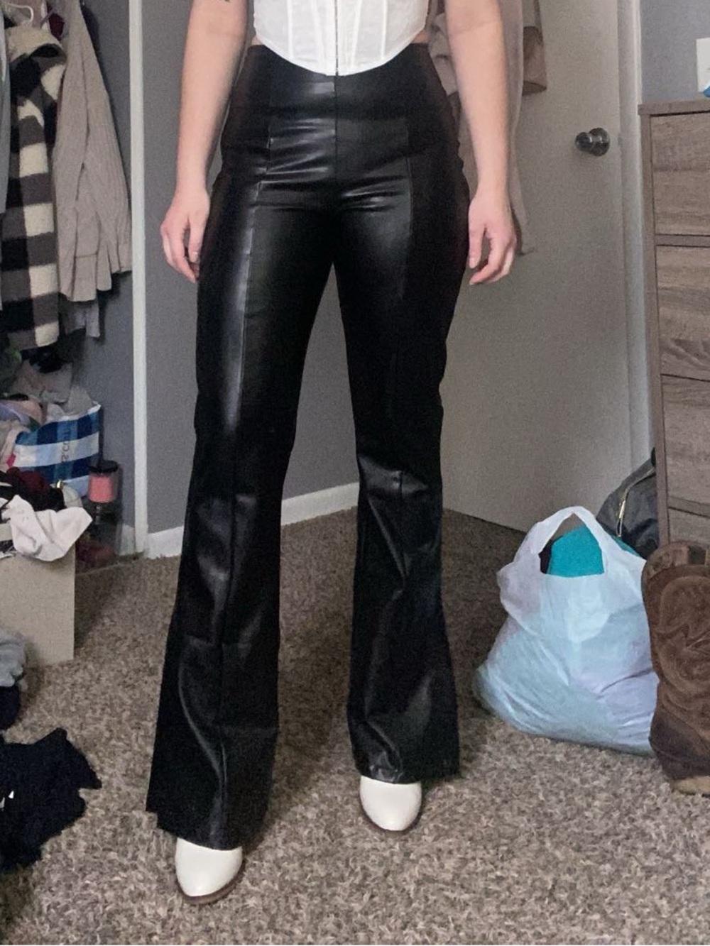 Abercrombie & Fitch black Faux Leather flare Leg Pants